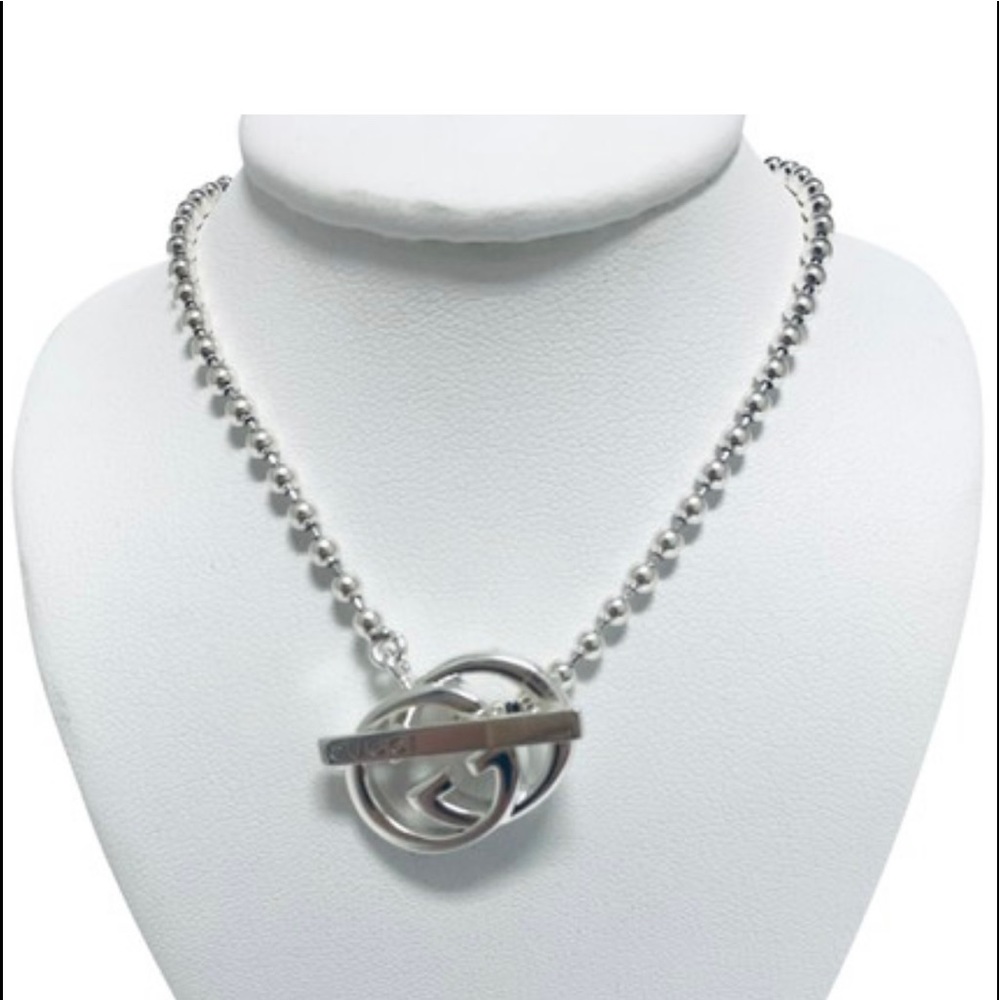 Gucci necklace ball chain interlocking GG T bar Silver AG 925